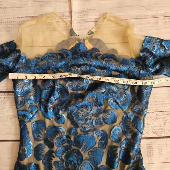 Tadashi Shoji Blue Lace Floral Mesh Sequin Cocktail Dress Womens 4 NWT - Picture 5 of 9